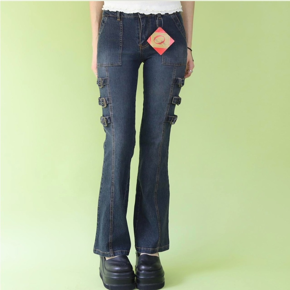 Vintage Opus Y2K buckle bondage low rise flare jeans